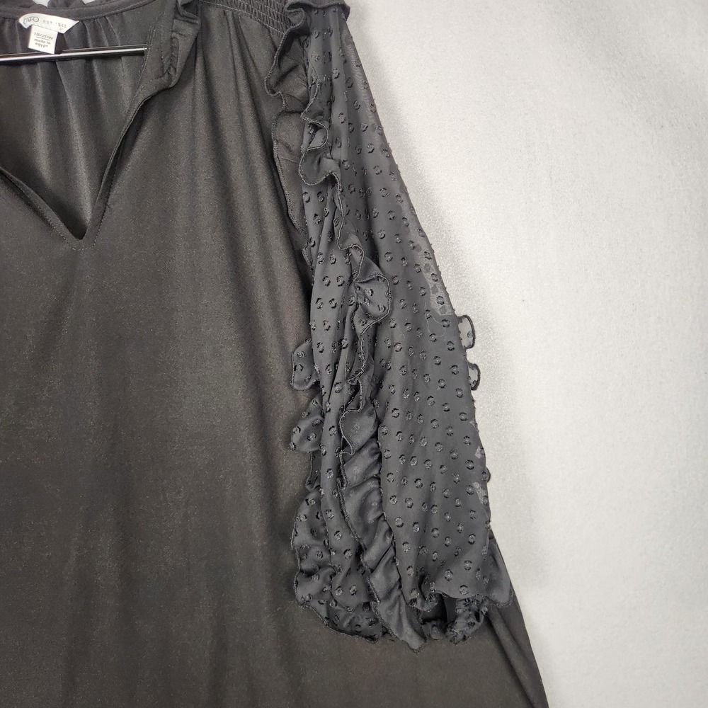 Cato Blouse Womens 18/20W Black Sheer Swiss Dot Ruffle Sleeve Pullover Plus Top - Picture 8 of 14